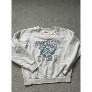 American Eagle Outfitters Cream Butterfly Graphic Sweatshirt Crewneck Small